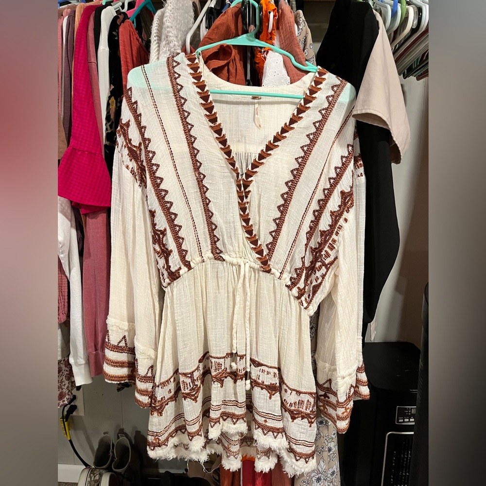 Free People Embroidered Linen Top